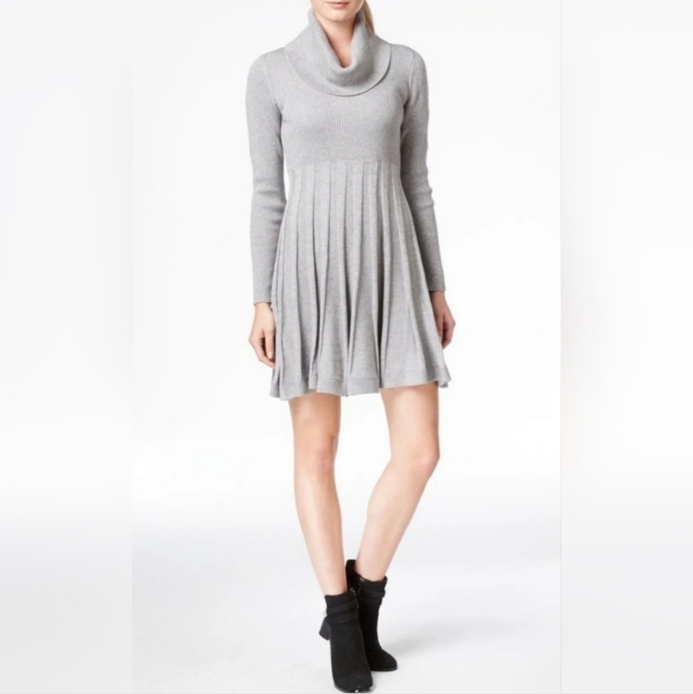 Calvin Klein Grey Cowl Neck Flare Shimmering Sweater Dress Size XL NWT!
